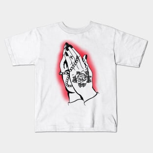 Neo Traditional Praying Hands Line Art Kids T-Shirt